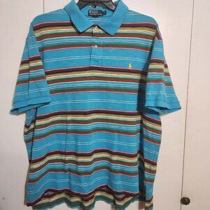 3XB Big Polo Ralph Lauren Blue Striped Short Sleeve Textured Shirt Pony Logo
